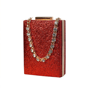 Cross-border New Dinner Bag Rhinestone Chain Portable Crossbody Small Square Women's <b>Clutch</b> Bag Satin Celebrity Tanjing - Product Image 5
