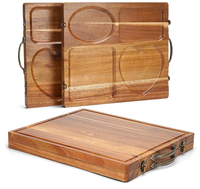 Planche à découper réversible en bois d'acacia, planche à charcuterie pliable avec compartiments divisés pour servir des aliments lors de fêtes