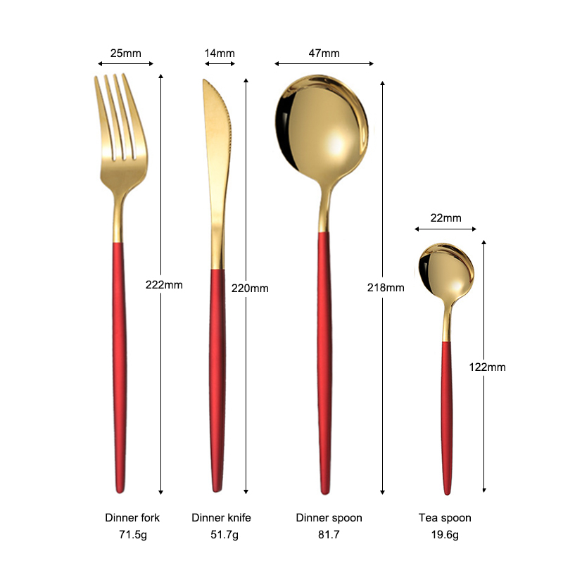 Mirror gold + Handle red - 4-piece set