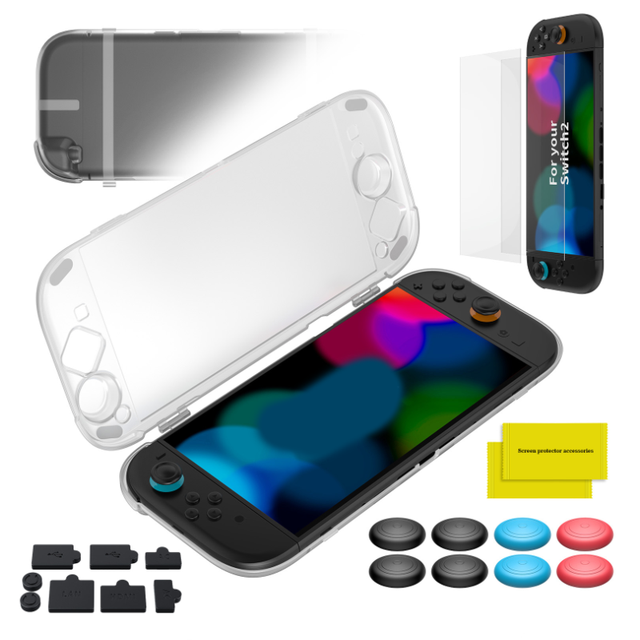 Full Set Protective Accessories Kit for Nintendo Switch 2 Storage Case Tempered Glass Screen Protector Joystick Caps Travel Box