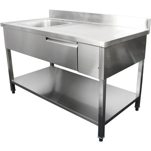 Évier de préparation autoportant pour <span class=keywords><strong>restaurant</strong></span> - Évier simple en acier inoxydable avec égouttoir, tiroir de rangement et étagère pour la restauration hôtelière - Product Image 5