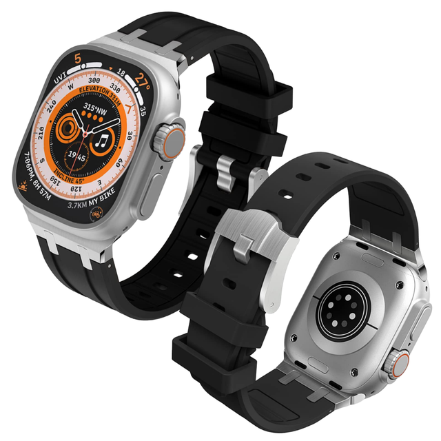 Stainless Steel Adapter Men Luxury Rubber Replacement Strap Sport Band for Watch Series 9 Ultra 2 22mm Band Width