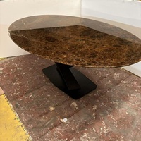Table en marbre Emperador marron naturel Table à manger à base métallique Meubles de maison Table en marbre Tulipe de salon
