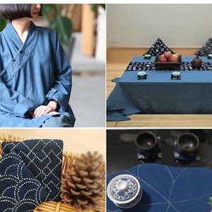 ผ้าฝ้ายลินินสีครามย้อมสีธรรมชาติสำหรับงาน DIY บาติก ซัชิโกะ งานปักผ้า สำหรับชุดผู้หญิง งานฝีมือ - Product Image 3
