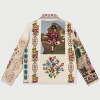 Veste pour homme en denim vintage à col montant, à manches longues, ample, avec patch personnalisé, motif graphique d'anime, fourrure moelleuse