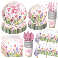 Décorations de table à thème floral pour la fête des mères, le printemps et le jardin, ensemble de vaisselle à usage unique, rose fleur de cerisier