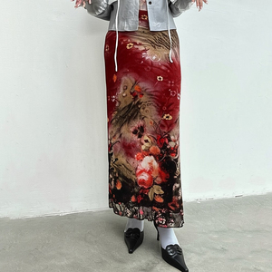 กระโปรงแม็กซี่ลายดอกไม้สไตล์วินเทจ เอวสูง ทรงเข้ารูป กระโปรงยาวสำหรับผู้หญิง สไตล์ Y2K สตรีทแฟชั่น ฤดูร้อน สบายๆ พลิ้วสวย สง่างาม - Product Image 2