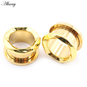 Alisouy 2 buah anting-anting tindik tubuh, anting-anting perenggang penyumbat lubang telinga berulir baja tahan karat - Product Image 4