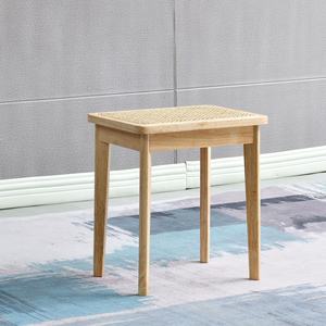 Banco de mimbre nórdico de madera maciza, silla moderna de estilo minimalista - Product Image 4