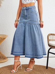 Jupes Longues Droites en Jean à Taille Haute pour Femme, en Tissu <span class=keywords><strong>Denim</strong></span> Confortable, Automne-Été - Product Image 6