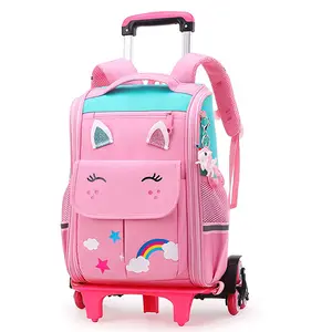 2022 جديد مخصص لطيف القط أكياس المدرسة الاطفال على ظهره مع عربة ، للماء عربة حقيبة المدرسة ل 6-12Y الفتيان والفتيات