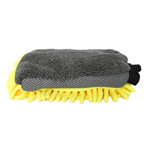 Guante de microfibra para lavado de autos, hecho a medida para limpieza de automóviles, guante de chenilla de coral amarillo. - Product Image 3