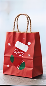 Bolsa de Papel Kraft Portátil con Asa Larga, Bolsa de Regalo Navideña, Bolsa de Color Rojo - Product Image 2