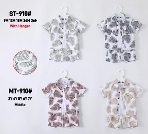 Ensemble trois pièces pour garçon, nouveau modèle d'été, chemise à imprimé feuilles et short de <span class=keywords><strong>plage</strong></span>, tenue de sport décontractée hawaïenne - Product Image 5