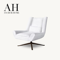 Ensemble fauteuil et ottoman en lin blanc de luxe AH, avec base chromée, design moderne pour salon, hôtel, bar
