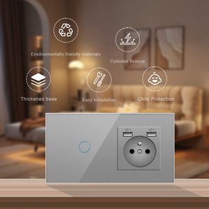 Ngành công nghiệp hotsale 110 -- 250V tường cảm ứng cảm biến chuyển đổi ánh sáng và ổ cắm với USB tinh thể Glass Bảng điều chỉnh - Product Image 2