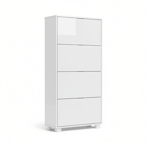 ชั้นวางรองเท้าพร้อมบานพับ 4 บาน ทำจากไม้เมลามีน ขนาดกว้าง 76x สูง 155x ลึก 30 ซม. สีขาวเงา - Product Image 3