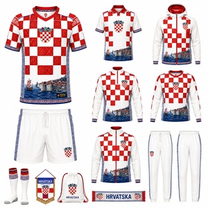Maillot de <span class=keywords><strong>football</strong></span> 2026 personnalisé de l'équipe nationale de Croatie, version domicile et extérieur, rouge à carreaux, pour garçon/enfant - Vente en gros mondiale - Product Image 3