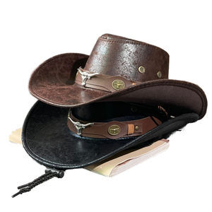 Unisex Western <b>Cowboy</b> <b>Hat</b> Wide Brim for Spring Autumn Outdoor Travel Casual Party Sun Protection Bull-Head Belt Rivet Jazz <b>Hat</b> - Product Image 3