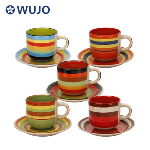 Cheap Ceramic Cup And Saucer 12pcs Hand Painted Stoneware Tea Cups Saucers