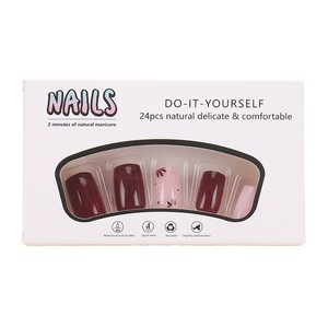 <span class=keywords><strong>Ongles</strong></span> artificiels français élégants, simples et vibrants, <span class=keywords><strong>couleur</strong></span> <span class=keywords><strong>bordeaux</strong></span>, en ABS, à presser, avec colle, pour doigts - Product Image 4