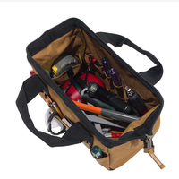 Sac à outils portable robuste sur site, en polyester résistant à l'eau, avec fermeture éclair, 15 poches, poids moyen, 13 pouces, marron