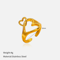 Modischer Damenring in Goldfarbe mit Doppelherz-Design, Offener Luxus-Fingerring, Kristallring, Hochwertiger Schmuckring