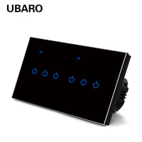 Interrupteur intelligent WiFi UBARO 6 voies, panneau en verre trempé noir, interrupteur mural tactile, télécommande Tuya Smart Life