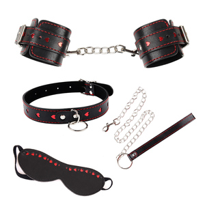 Bdsm Hart Lederen <span class=keywords><strong>Bondage</strong></span> Fetisj Slaaf Handboeien Kraag Blinddoek Seks Terughoudendheid <span class=keywords><strong>Flirt</strong></span> Set - Product Image 1