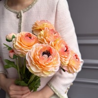 Nouvel Arrivage Fleur Artificielle Faite à la Main Style Naturel 51CM 2 Têtes en Soie Rose et Blanche (Ranunculus, Rose, Pissenlit) pour Mariage, Table et Décoration Intérieure