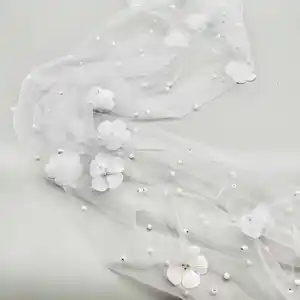 Tissu en Tulle de haute qualité, Unique, nouveau Design avec perles 3D, perles et fleurs