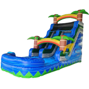 Toboggan aquatique gonflable double piste Tropical <span class=keywords><strong>Laguna</strong></span>, avec zone de saut et château gonflable, pour fêtes et jardin, toboggan aquatique humide et sec - Product Image 5