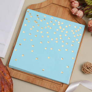 Hanlin Paper Napkin 330mmx330mm Gold Dots Blue Disposable For <b>Wedding</b> Party - Product Image 4