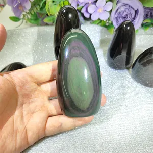 High Quality Crystals Healing Stone Free Form Polishing Rainbow obsidian palm stone For Decoration