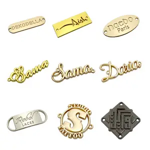 Acessório de roupas personalizado gravado marca de logotipo costurar etiquetas de metal para roupas/roupa de banho