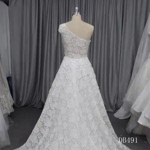Gaun pernikahan warna gading, satu tali bahu renda Applique 2024 ukuran Plus