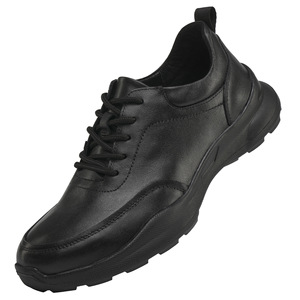 Chaussures de marche pour hommes en cuir véritable noir, bout rond, à lacets, semelle extérieure en caoutchouc respirante, style uni - Product Image 4