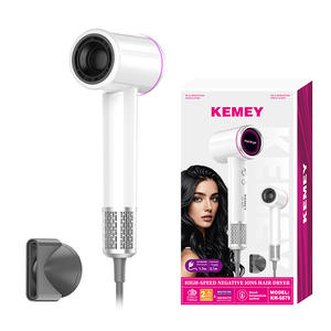 Sèche-cheveux Kemey KM-6879 blanc, moteur DC, haute vitesse, protection ionique thermique, 25x10cm, buse unique électrique - Product Image 3