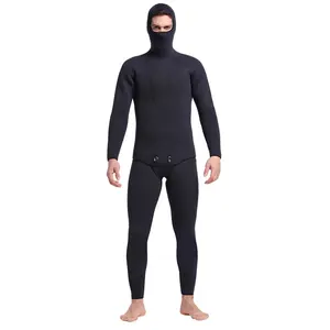 Adult 1-piece long neoprene all inclusive hat underwater exploration pure black minimum resistance open harpoon diving suit