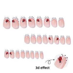 <span class=keywords><strong>Uñas</strong></span> Postizas <span class=keywords><strong>Cortas</strong></span> Almendradas Color Nude <span class=keywords><strong>con</strong></span> Punta Francesa Blanca y Puntos Negros, Reutilizables para Mujeres, Venta al Por Mayor - Product Image 2