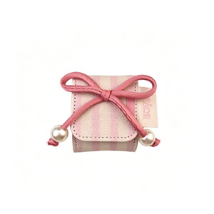 Funda Protectora para Auriculares de Cuero PU con Diseño Coqueta, Lazo y Perlas, Impermeable y Antipérdida, con Rayas Rosas - Product Image 1