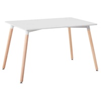 Table à manger carrée rectangulaire moderne en bois sur mesure avec plateau en MDF et pieds en hêtre, finition blanche, mobilier de salle à manger personnalisable