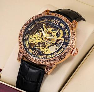 AOKULASIC 2120 Vintage Engraved Bezel Men <b>Automatic</b> <b>Watch</b> Full <b>Skeleton</b> Hollow Dial Leather Strap Luxury Mechanical Wrist <b>Watch</b> - Product Image 1