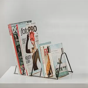 桌面三角文件夹架和杂志支架，5槽金属报纸支架杂志文件存储用于办公室家庭