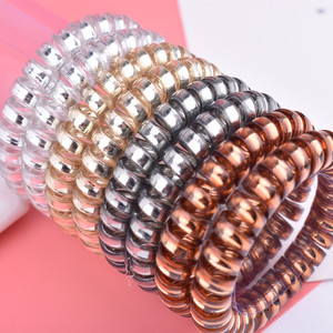 Elastici per Capelli a Spirale in <span class=keywords><strong>Metallo</strong></span> Argento Brillante, Fasce Elastiche a Cavo Telefonico, Legacci per Capelli a Spirale - Product Image 1