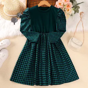 Çocuklar bebek kız genç sonbahar pilili Midi elbise 2022 çocuk şifon giyim moda kız kardeşler ekose parti elbiseler