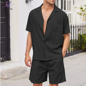 Ensemble chemise et short en tricot respirant pour homme, motif uni, pour le printemps et l'été - Product Image 1