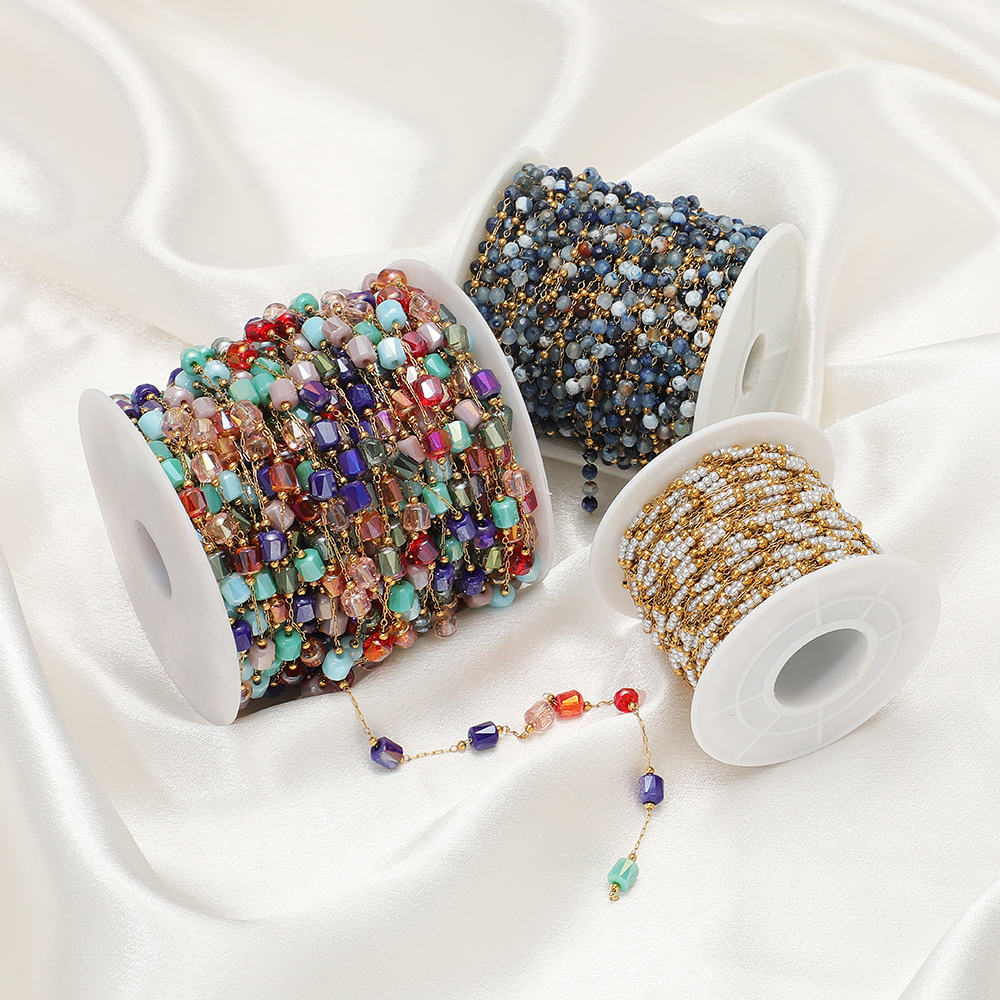Hot Selling Stainless Steel Gold Plated Colorful 3mm Crystal Bead Chains for Necklace Bracelet Making Bulk