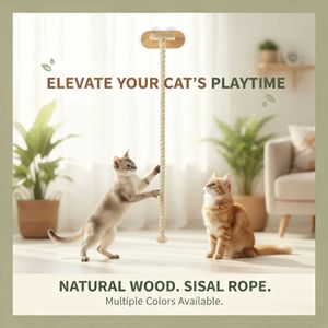 Support mural en corde pour chat en bois massif avec ventouses, pour chats de grande taille, style minimaliste durable - Product Image 4