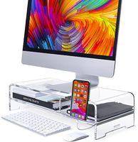 Support pour ordinateur portable en acrylique moderne avec fente pour téléphone portable et étagère de rangement, design double couche, rehausseur ergonomique pour ordinateur